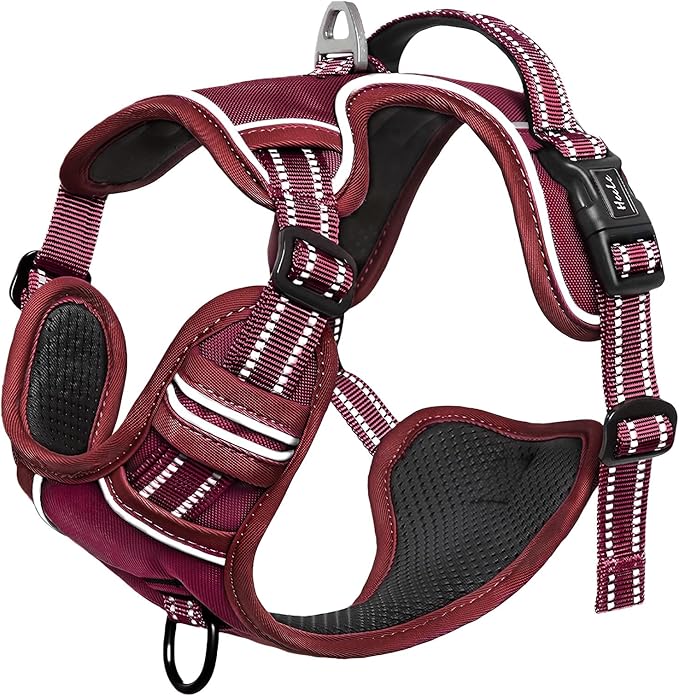 HEELE Dog Harness for Large Dogs No Pull Dog Vest Harness for Large Dog with Soft Padded Handle Reflective for Outdoor Training, Burgundy Red, XL
