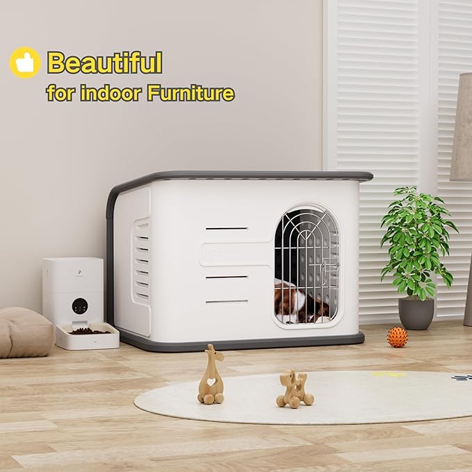 ‌Double-Wall Plastic Dog House Outdoor Indoor,Insulated Double-Reinforced Dog House Waterproof for Small-Medium Dogs,Durable Puppy Shed with Elevated Floor & Air Vents,Easy Install and Clean