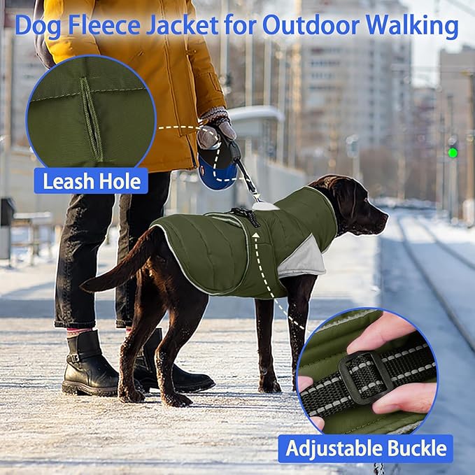 MIGOHI Waterproof Dog Winter Coat - Thick Dog Fleece Jacket with Reflective Strips, Warm Winter Snowsuit Sweater for Small Dogs,Machine Washable,French Bulldog,M,ArmyGreen