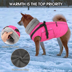 PETDSH Dog Coat Large, Built-in Harness Dog Jacket with Warm Fleece Lining, Waterproof Reflective Dogs Winter Coat, Pet Coats with Pocket and Trash Bags (Pink, XX-Large)