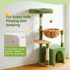 Cat Tree for Indoor Cats, 39.8-inch Cat Tower with 2 Plush Perches for Play & Rest, 1 Cozy Hideaway, Dangling Toy & Full Sisal Scratching Posts for Indoor Cats, Green