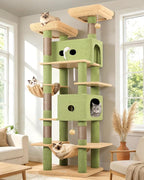 Globlazer Cactus Heavy Duty Cat Tree Tower 80in Tall Extra Large Cat Tree Tower for Multiple Indoor Cats Large Adult with Scratching Posts, 2 Spacious Condos, Padded Perches, Soft Hammock, S80B, Green