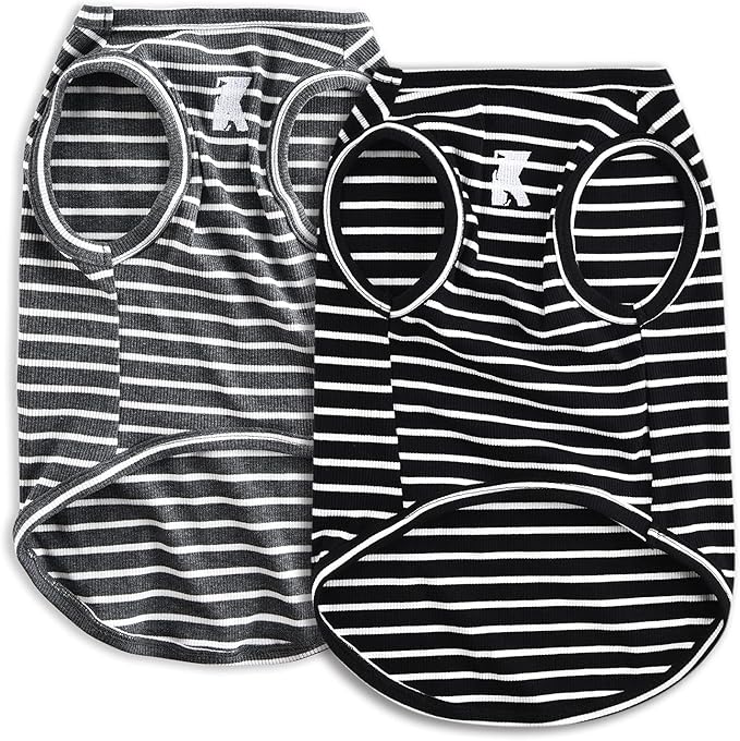 Koneseve Dog Shirt Vest Lightweight Stretchy Dog T-Shirts Soft Cool Shirts Sleeveless Stripe Vests Breathable Clothes for Puppy Kitty Cats Small Medium Large Dogs 2 Pack Black + Grey [ M/Medium ]