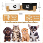 Dog Bowls, Non Slip Heavy Ceramic Dog Food and Water Bowl, Pet Feeding Bowl for Cats, Puppies and Small Dogs (2 Bowls+ 1 Stand-Black and White, 5.1 Inches)