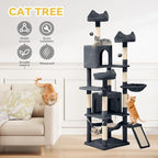 DWVO 75 in Multi-Level Cat Tower: Tall Cats Tree for Indoor Kittens, Pet Furniture with Kitty Condos, Top Perches, Sisal Ramp Scratching Posts, Cozy Basket, Hammocks, Dark Gray