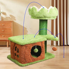 Zamaya Flower Cat Tree for Indoor Cats Large Adult,Easy to Assemble, Modern Cat Tower with Soft Cat Cave with a Window,Sisal Scratching Posts,Dangling Toy,(25.9" H) Green