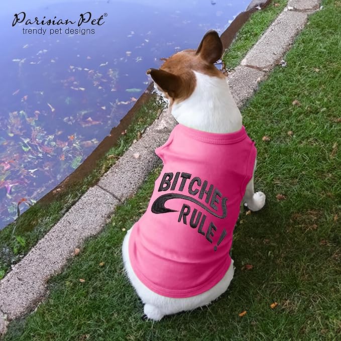 Parisian Pet Dog Shirt – 100% Cotton Shirts for Large Dogs – Pink Sleeveless Puppy Clothes – Lightweight and Breathable Pet Apparel – Bitches Rule Girl Dog Clothes - Stretchy T Shirts for Dogs
