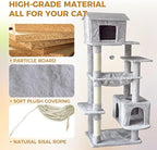 64in Multi-Level Cat Tree for Indoor Cats - Plush Gray Cat Tower with Hammock, Sisal Scratching Posts & Cozy Cat House, Ideal for Multiple Cats, 5-Level Cat Furniture with Dangling Toy