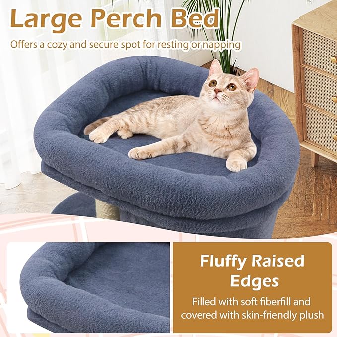 Tangkula Small Cat Tree for Indoor Cats, 26 Inch Cat Tower with Sisal Scratching Posts, Dual Cat Condos with Large Padded Push Perch, Modern Cat Climbing Furniture Activity Center (Dark Grey)