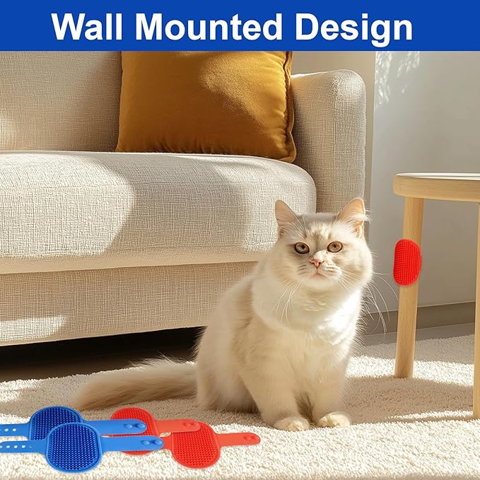 4 Pcs Silicone Grooming Strap Pad for Cats, Adjustable Rubber Cat Self Groomer Corner Scratcher, Cat Face Scratchers Massager for Long Short Hair, Self Grooming Cats Brush Rubbing Post Accessories