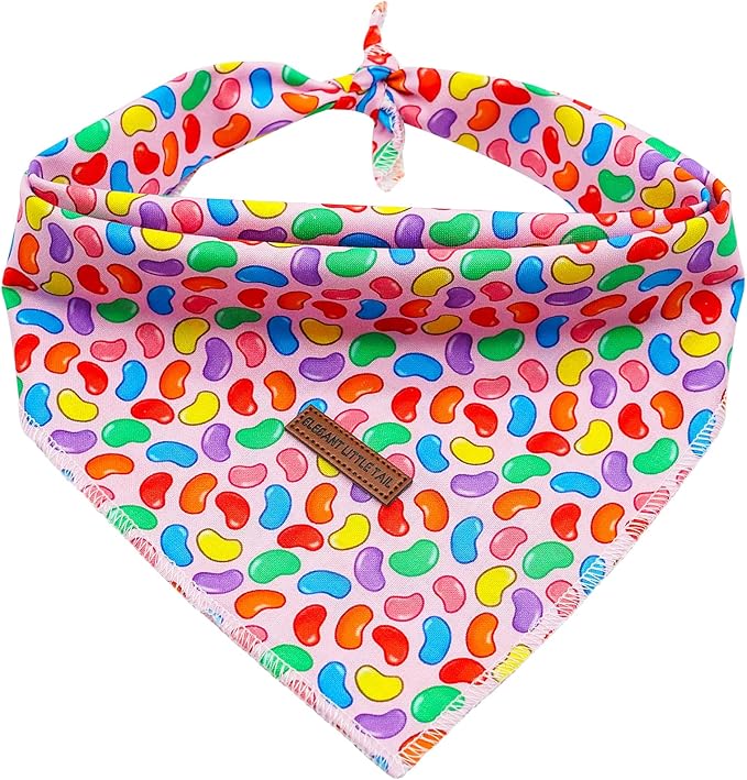 Elegant little tail Easter Dog Bandana, Colorful Candy 1PC Washable Dog Scarf Female or Male Square Bib Kerchief Scarf Adjustable Pet Bandana for Medium Large Dogs