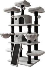 SHA CERLIN 68 Inches Multi-Level Large Cat Tree for Large Kitties/Big Cat Tower with Condo/Cozy Plush ‌Pussycat Perches/Sisal Scratching Posts and Hammocks/Activity Center/Black & Grey