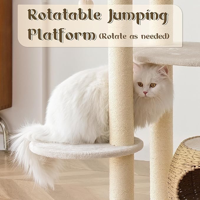 Modern Cat Tree, 39" Tall Cat Tree Tower for Cats, Cat Condo with Scratching Posts, Multi-Level Solid Wood Tower & Top Perch, Cat Furniture for Big Cats