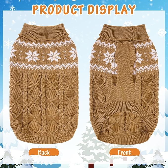 Warm Winter Pink Dog Sweater - Cold Weather Pet Clothes for Small Medium Large Dogs Indoor Outdoor, Soft Classic Knit Puppy Apparel Coat, Khaki, XL