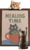 Decorative Wall Art Cat Scratcher, BC Grade Cardboard Framed 13"x17" Dust-Free Vertical Scratching Post, No-Drill Wall Mount (Renter-Friendly), Durable Cat Toy & Home Decor (Cherry) (Plant)