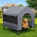 42" Dog House Outdoor Indoor with Breathable Mesh Windows, 2-in-1 Outside Dog House Elevated Dog Bed Cot Dog Tent Shade Shelter, Easy to Assemble & Clean (42 INCH)