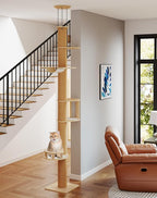COZIWOW Floor-to-Ceiling Cat Tree, Adjustable (89-112 inches), Sturdy 5-Tier Tower for Large Cats. Features 4.33" Scratching Posts, Hammock, Platforms. Saves Space, enriches Indoor Play.