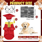 5 Pcs Dog Graduation Costume Set Include 2026 Pet Graduation Gown with Stole Puppy Grad Cap Lensless Glasses DIY Letter Stickers for Dogs Cats Holiday Costume Accessory(Red Yellow,L)
