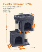 Feandrea Cat Tree, 26.4-Inch Cat Tower, Plush Condo for Kittens up to 7 lb, Large Perch, 2 Caves, Scratching Post, Smoky Gray UPCT611G01