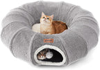 ZOMISA Cat Tunnel Bed for Indoor Cats, Cute Cat Donut Toy Tunnel for Small Large Cats, Peekaboo Pet Cave Play Tunnel for Kitten/Rabbit,Grey