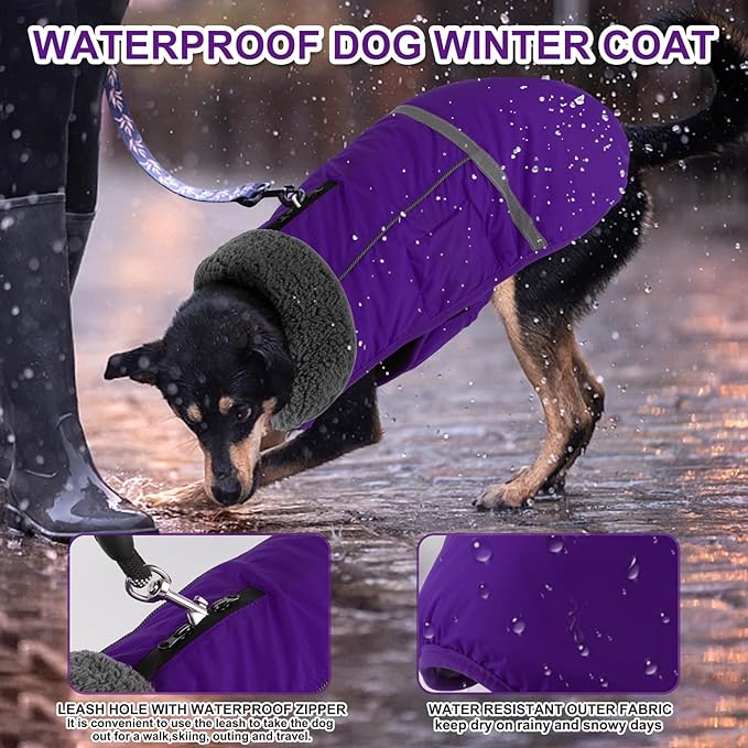 Doglay Dog Coat, Waterproof Dog Jacket Pet Winter Coat for Cold Weather with Thicken Furry Collar, Reflective Puppy Winter Jacket Warm Fleece Lining for Small Medium Large Pets