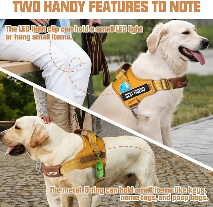 AUROTH Dog Harness and Leash Set, Soft Padded Service Vest Harness with 5.25FT Dog Leash, Easy On Pet Vest, Adjustable Reflective No Pull Dog Harnes Medium Sized, Easy Walking and Training