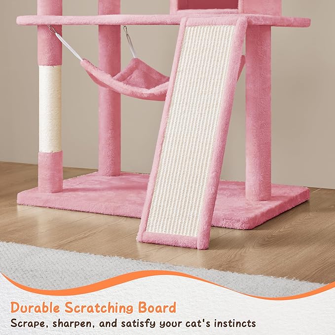 Topeakmart Cat Tower for Indoor Cats 63.5inch, Cat Furniture Condo with Scratching Posts as Kitten Activity Center, Pink