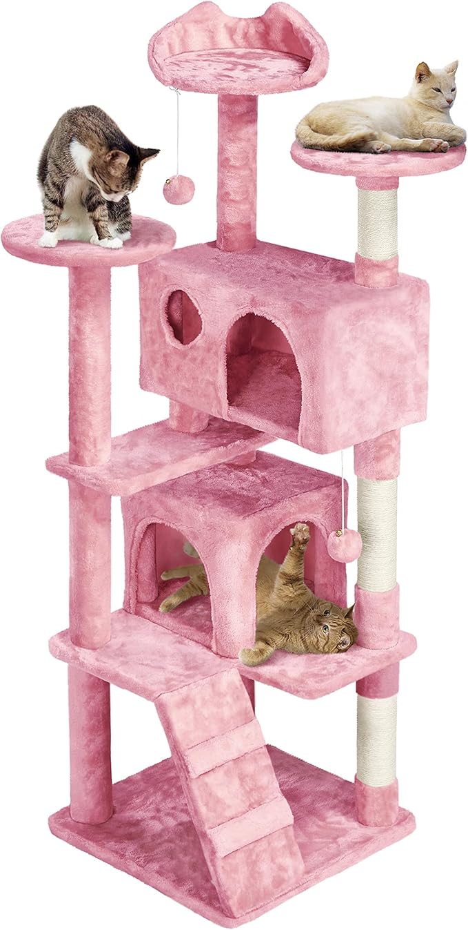 Topeakmart 61in Cat Tree for Indoor Cats, Cat Tower with Scratching Posts Spacious Perch & Platform for Kittens, Pink