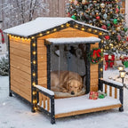Large Indoor Outdoor Dog House,Wood Insulated Dog House,Weatherproof Outside Shelter with Elevated Floor,Easy to Assemble for Small Medium Large Dog(43.2" L x32.7 W x 31.8" H)