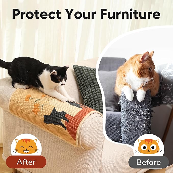 FUKUMARU Sisal Cat Scratching Mat, 23.6 x 15.7 Inch Natural Sisal Cat Scratch Pad Mats for Indoor Cats, Horizontal Cats Wall Scratcher Kitten Floor Rug with Sticky Tapes, Furniture Protector(Flower)