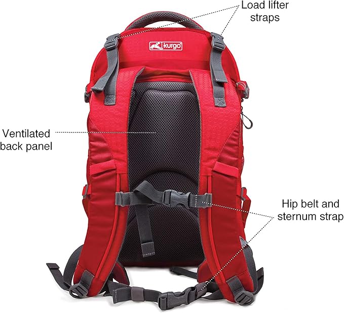 Kurgo G-Train Dog Carrier Backpack - Comfortable Travel Bag for Pets Up to 25 lbs - Waterproof Bottom - Multi-Compartment Pack - Dog Hiking Gear - Rugged Adventure Backpack - Red