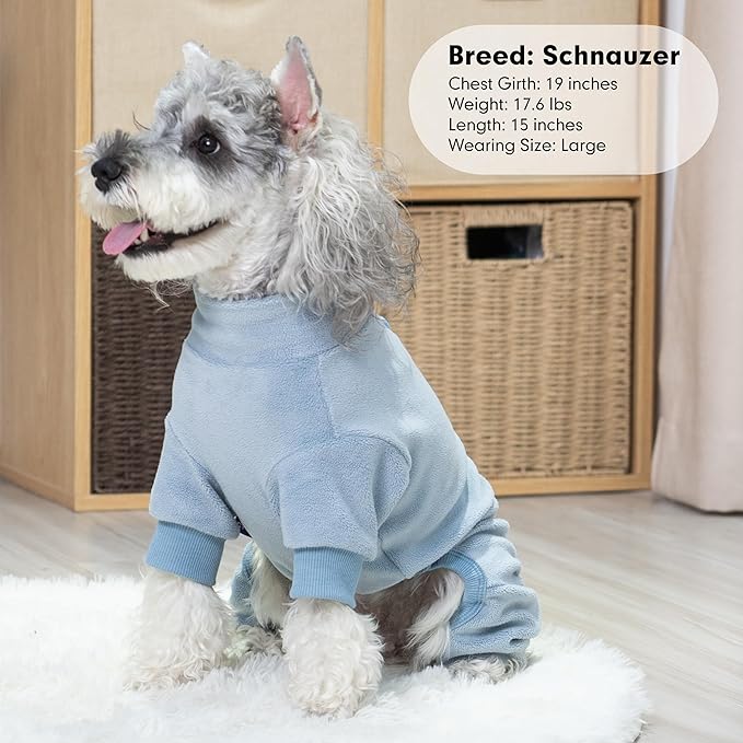 cyeollo Dog Pajamas Extra Small, Soft Fleece Pet Onesie Coat for Small Dogs Pjs Warm Puppy Stretchable Jumpsuit Cold Weather Dog Clothes Outfits, Light Blue XS