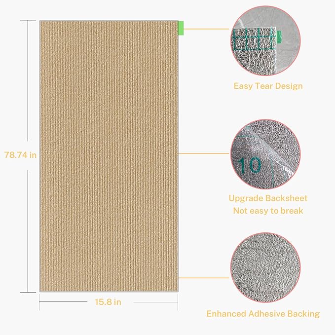 Cat Scratch Furniture Protector, 78.7x15.8inch Adhesive Cat Scratch Pad Deterrent for Furniture, DIY Climbing Cat Scratcher Couch Protector from Cat Claws Scratching for Indoor (Yellow)