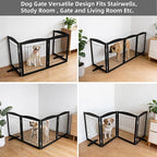 Dog Fence Indoor,Dog Gate Indoor for Doorway pet gate -4-Panel Freestanding, Hallways, House or Stairs -80x24-Inch Retractable Foldable Expandable Wood Pet by SFJC (Black) ﻿