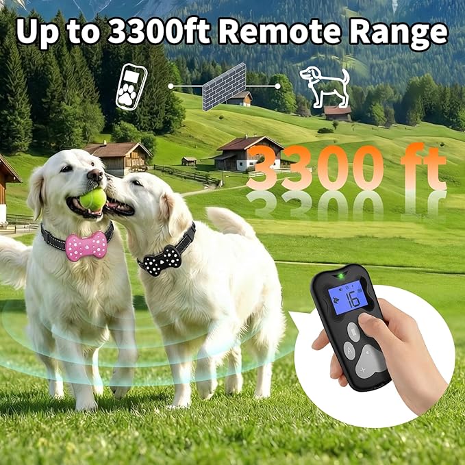 Dog Training Collar with Electric Shock Collar, Rechargeable & IPX7 Waterproof 3300FT Remote Dog Collar, 3 Training Modes (Beep, Vibration, Static Shock) for Small Medium Large (AM-003-B)
