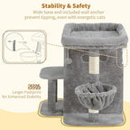 Heybly Cat Tree, 25.6-inch Cat Tower with Spacious Top Perch for Large Cats, Stair-Style Cat House Furniture with Dual-Layer Condos, Sisal Scratching Posts, Cozy Basket & Pompom, Light Gray HCT204SW