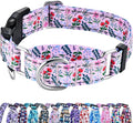 Reflective Martingale Collar with Quick Release Buckle Anti Pulling Girl Female Dog Collars (Pink Flowers Plants, XSmall)