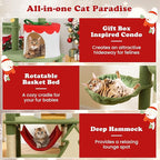 Tangkula Christmas Cat Tree, 52” Tall Cat Tower with Sisal Scratching Posts & Xmas Tree, Plush Perch, Gift Box Shaped Condo, Hanging Toys, Basket Bed, Hammock, Cute Cat Tree Tower Holiday Decoration