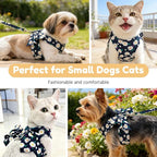 BAEJMJK Dog Harness and Leash Set with Bow Knot No Pull Pet Daisy Floral Harness with D-Ring Soft Mesh Dog Harness Vest Set Escape Proof Princess Puppy Harness for Small Girl Dogs Cats（Navy Blue S）
