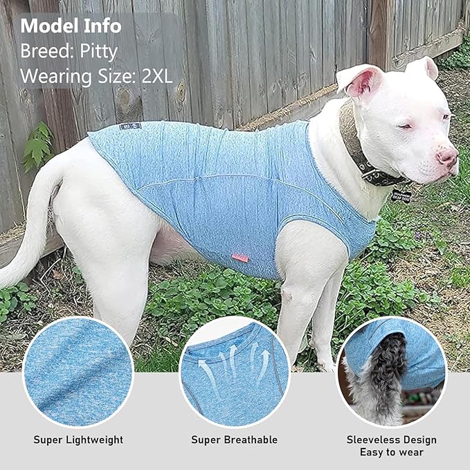 KYEESE 2Pack Reflective Dog Shirt, Lightweight Sun Protection Dog T Shirts for Medium Large Dogs Boy, Breathable Sleeveless Pet Tank Top Summer Dogs Clothes for Night Walking Outdoor, Grey+Blue, 2XL