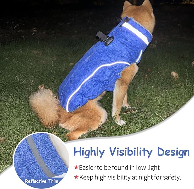 Malier Dog Coat, Reflective Dog Jacket Waterproof Windproof Puppy Cold Weather Coats with Harness Built in, Winter Extra Warm Pet Coat Fleece Vest for Small Large Pets and Puppy (Blue, X-Large)