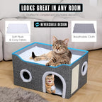 Houseables Cat House, Cat Cave Bed, Kitty House, Hideaway Pet Bed, Cathouse, Catbed, Kitten Hideout, Covered Pet Cave, Indoor Kitty Home, Hiding Spot, Enclosed Cubby Box, Fort Cube, w/Scratcher, Large