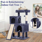 Cat Tree Tower, 36 Inches Cat Condo Houseswith Scratching Posts, Ramp, Plush Perch & 2 Spacious Condos, Stable for Multiple Cats Kittens House & Small Room(Dark Grey)