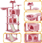 Yaheetech Cat Tree, 57 inches Cat Tower with Double Condo, Scratching Board and Basket, Cat Furniture for Indoor Cats Kitten- Pink