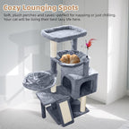 Cat Tree with Cat Condo and Two Hammocks, Cat Tree with Scratching Posts and Scratching Pads, Cat Tower for Indoor Cats, Activity Centre Climbing Tree with Playful Toy Balls, Grey