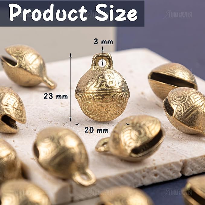 AUEAR, 100 Pieces Vintage Brass Bells 20mm Mini Jingle Bell for DIY Wind Chimes Home Decor
