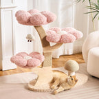 Modern Cat Tree Tower for Indoor Cats Large Adult, 37 inch Flower Cat Tree with Scratching Post, Luxury Aesthetic Cat Tree with Cloud-Soft Flower Perches and Physical Mouse-Sound Hanging Toy