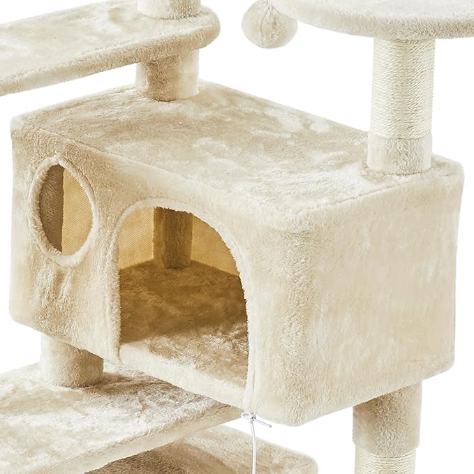 Yaheetech 57 inches Cat Tree for Indoor Cats, Multi-Level Cat Tower w/ 3 Perches, 2 Cat Condos, 2 Hanging Balls and Scratching Posts, Beige