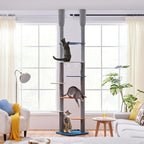 Yaheetech Floor to Ceiling Cat Tree, Cat Climbing Tower with 95-103In Adjustable Height and 6 Scratching Posts, Sturdy Platforms, Multi-Level Window Perches