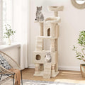 63 Inches Multi-Level Cat Tree Tower with Condo, Plush Perches, Scratching Posts, Hammocks, and Play House, Beige